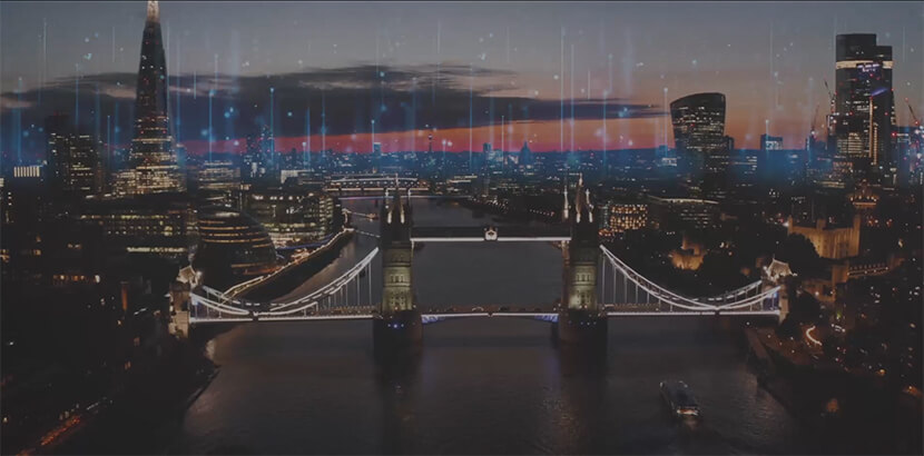 London skyline at night with tower bridge